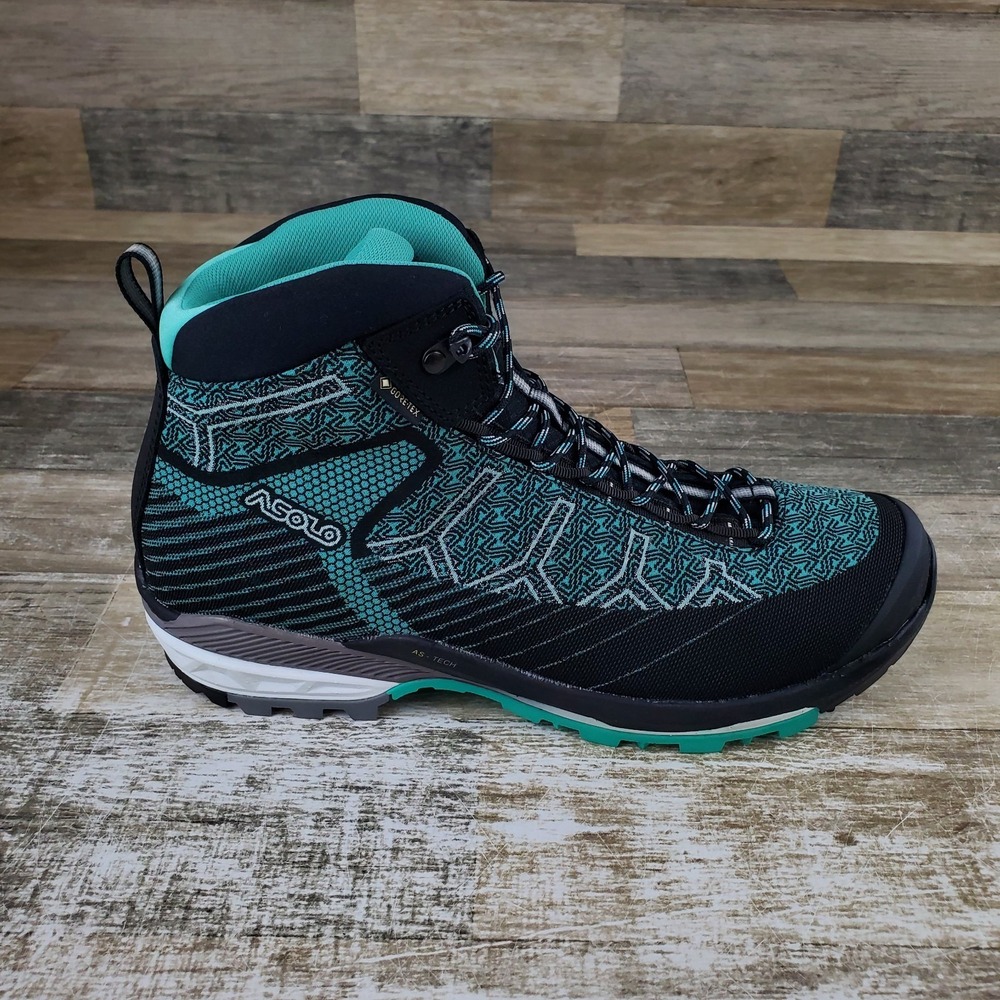 Asolo Falcon Evo Jacquard GV Womens Boots Size 7.5 Black Aqua Green Hiking Boots
